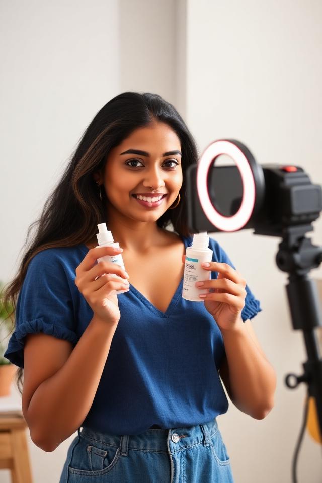 Creator filming a skincare reel at home